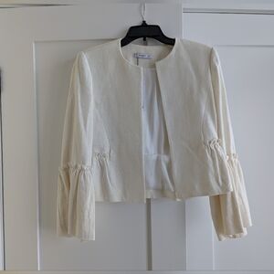 Mango Cream Women's Blazer with Ruched Sleeves